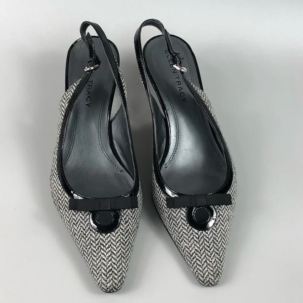 Ellen Tracy Black and White Tweed Slingback Heels